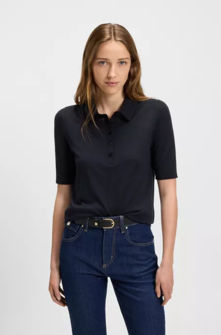 Short-sleeved sweater in merino wool with polo collar