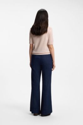 Pull en laine m&eacute;rinos &agrave; col polo et &agrave; manches courtes, Rose clair