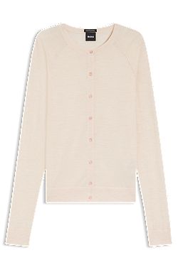 Crewneck cardigan in superfine merino wool