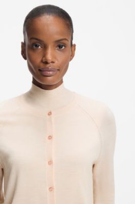 Crewneck cardigan in superfine merino wool, White