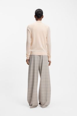 Crewneck cardigan in superfine merino wool, White