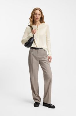 Crewneck cardigan in superfine merino wool, White