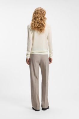 Crewneck cardigan in superfine merino wool, White
