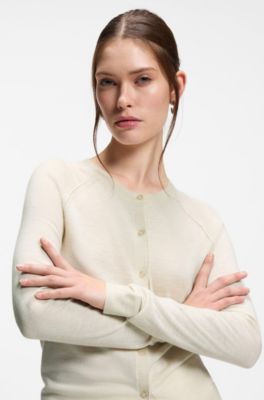 C&aacute;rdigan de cuello redondo en lana merina extrafina, Blanco