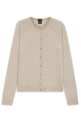 C&aacute;rdigan de cuello redondo en lana merina extrafina, Beige claro