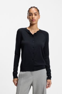 Crewneck cardigan in superfine merino wool, Dark Blue
