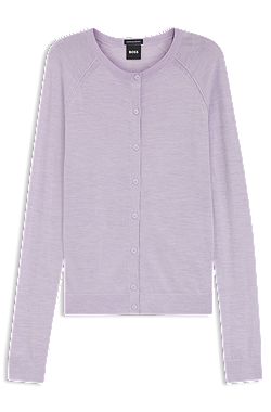Crewneck cardigan in superfine merino wool