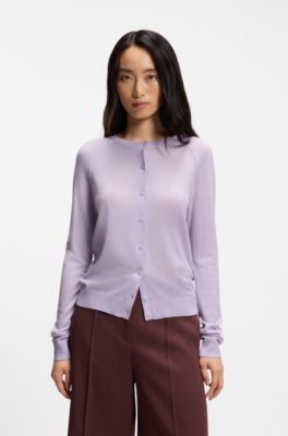 Cardigan en laine m&eacute;rinos tr&egrave;s fine, Violet clair