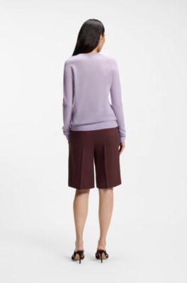 Cardigan boutonn&eacute; en laine m&eacute;rinos extra-fine, Violet clair