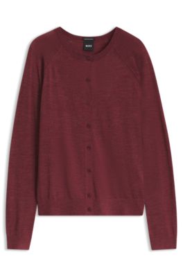 C&aacute;rdigan de cuello redondo en lana merina extrafina, Rojo oscuro