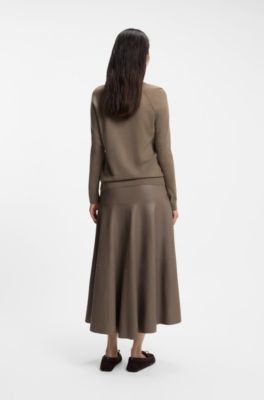 Crewneck cardigan in superfine merino wool, Brown