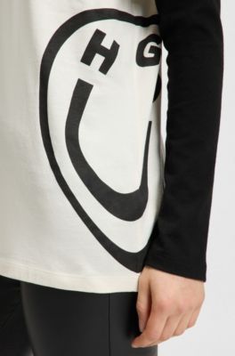 T-shirt en jersey de coton avec motif Happy HUGO, Blanc