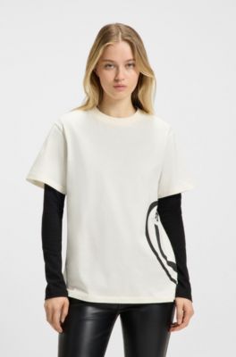 T-shirt en jersey de coton avec motif Happy HUGO, Blanc