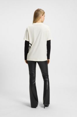 T-shirt en jersey de coton avec motif Happy HUGO, Blanc