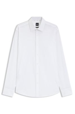 Camisa regular fit de popel&iacute;n de algod&oacute;n el&aacute;stico de planchado f&aacute;cil, Blanco
