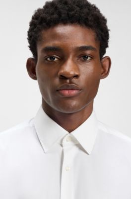 Camisa regular fit de popel&iacute;n de algod&oacute;n el&aacute;stico de planchado f&aacute;cil, Blanco