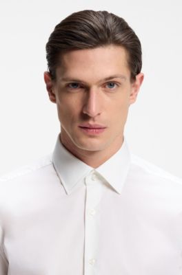 Easy-iron regular-fit shirt in stretch-cotton poplin, White