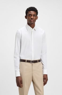 Camisa regular fit de popel&iacute;n de algod&oacute;n el&aacute;stico de planchado f&aacute;cil, Blanco
