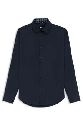 Regular-fit shirt in easy-iron stretch-cotton poplin