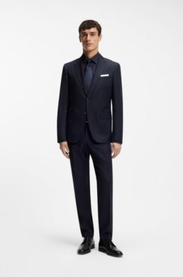 Easy-iron regular-fit shirt in stretch-cotton poplin, Dark Blue