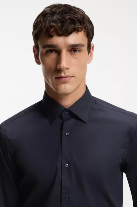 Easy-iron regular-fit shirt in stretch-cotton poplin