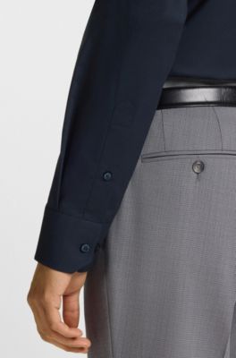 Camisa regular fit de popel&iacute;n de algod&oacute;n el&aacute;stico de planchado f&aacute;cil, Azul oscuro