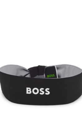 Cinta deportiva para la cabeza en sarga el&aacute;stica con logo estampado, Negro