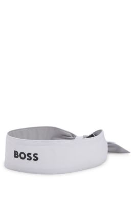 Cinta deportiva para la cabeza en sarga el&aacute;stica con logo estampado, Blanco