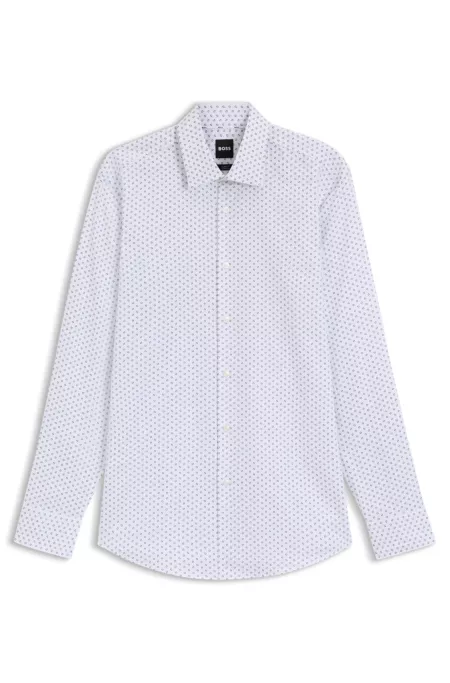 Printed slim-fit shirt in Oxford stretch cotton