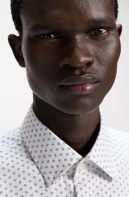 Printed slim-fit shirt in Oxford stretch cotton