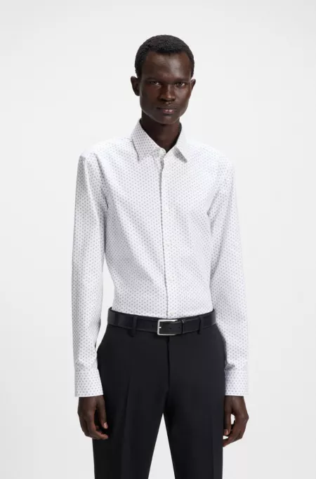 Printed slim-fit shirt in Oxford stretch cotton