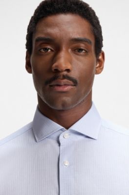 Regular-fit shirt in structured cotton, Light Blue