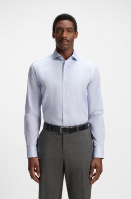 Camisa regular fit de algod&oacute;n con estructura, Celeste