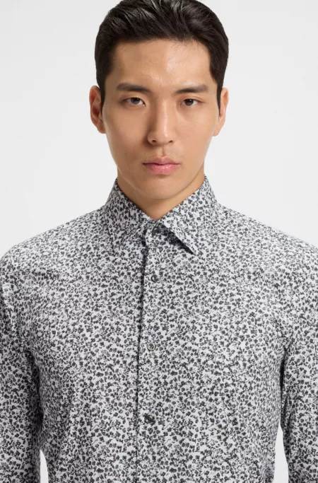 Floral-print slim-fit shirt in stretch-cotton poplin