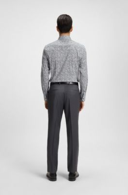 Camisa slim fit en popel&iacute;n de algod&oacute;n el&aacute;stico con estampado floral, Verde