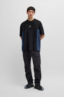 HUGO x RB structured-jersey T-shirt with piping details, Black