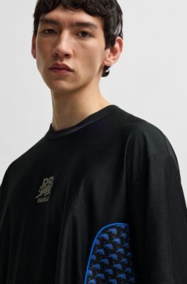 HUGO x RB structured-jersey T-shirt with piping details, Black