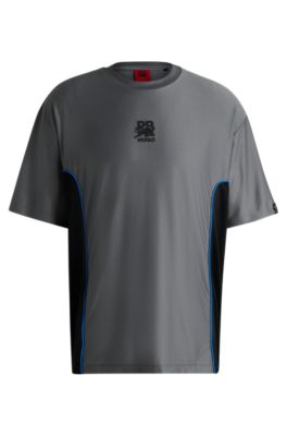 Camiseta de punto estructurado HUGO x RB con detalles de ribetes, Gris oscuro