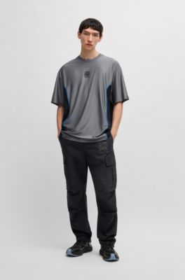 HUGO x RB structured-jersey T-shirt with piping details, Dark Grey