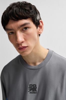 HUGO x RB structured-jersey T-shirt with piping details, Dark Grey