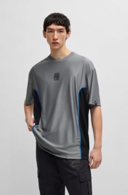 HUGO x RB structured-jersey T-shirt with piping details, Dark Grey