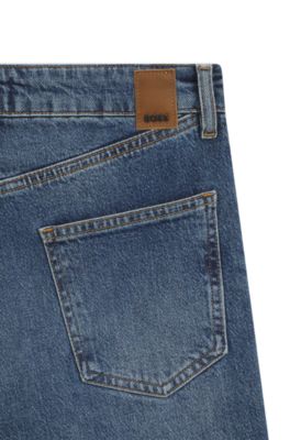Blue slim-fit jeans in marbled comfort-stretch denim, Dark Blue