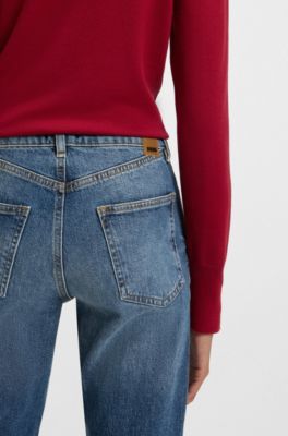 Blue slim-fit jeans in marbled comfort-stretch denim, Dark Blue