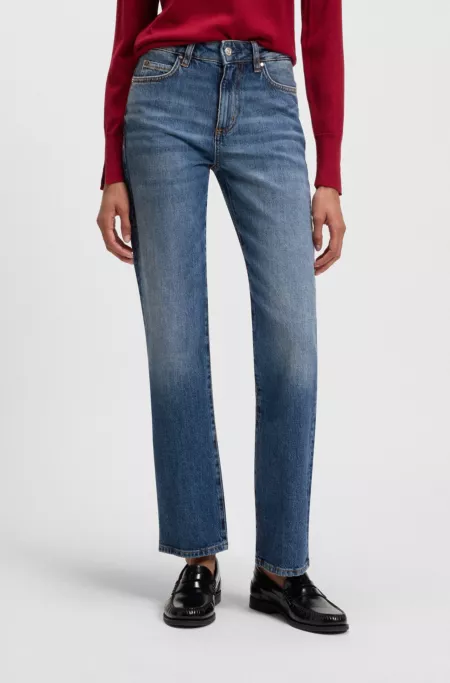 Blue slim-fit jeans in marbled comfort-stretch denim