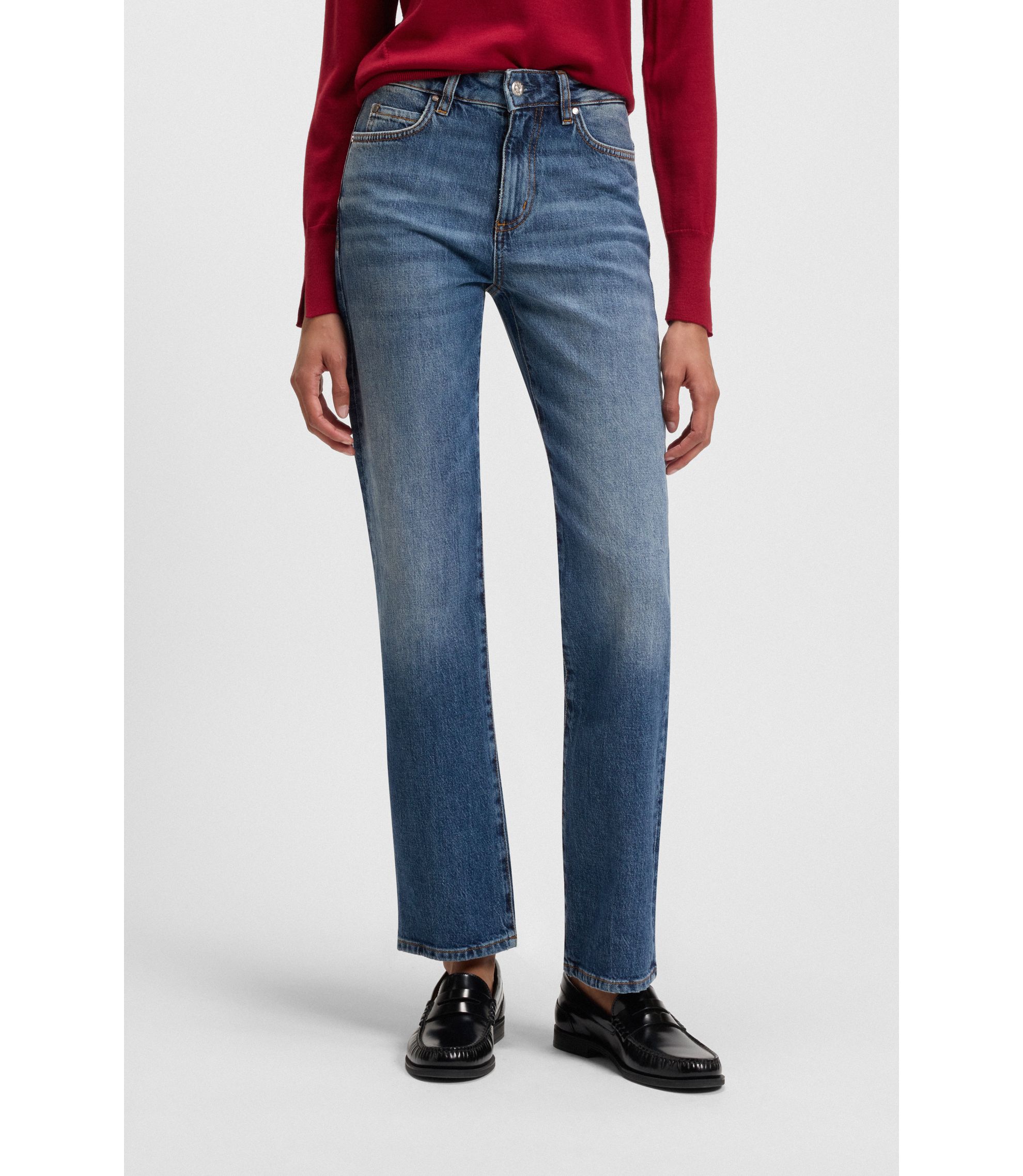 HUGO BOSS / ストレートパンツ/34/コットン/インディエゴ/10204875/ブルー/無地/デニム BOSS - Blue slim-fit jeans in marbled comfort-stretch denim - Dark