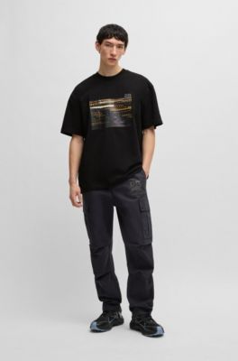 HUGO x RB cotton-jersey T-shirt with racing print, Black