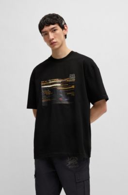 HUGO x RB cotton-jersey T-shirt with racing print, Black