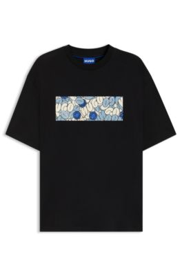 T-shirt en jersey de coton &agrave; imprim&eacute; logot&eacute; artistique, Noir