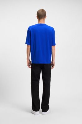 Camiseta de punto de algod&oacute;n con ilustraci&oacute;n de logotipo estampada, Celeste