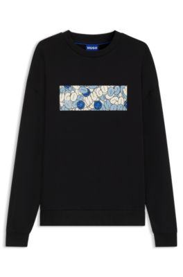 Sudadera de felpa de algod&oacute;n con ilustraci&oacute;n de la marca estampada, Negro
